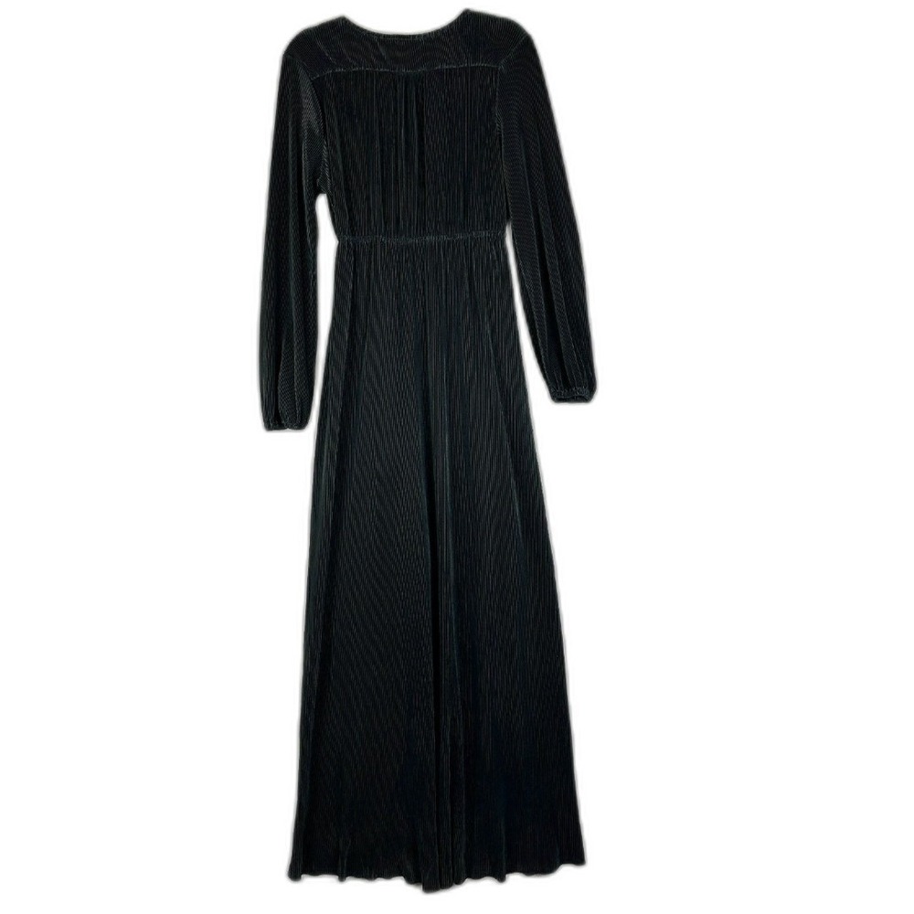 Baltic Born Black Faux Wrap Maxi Dress Sz L - Crushed Velvet Ribbed Holiday Glam - Picture 3 of 12